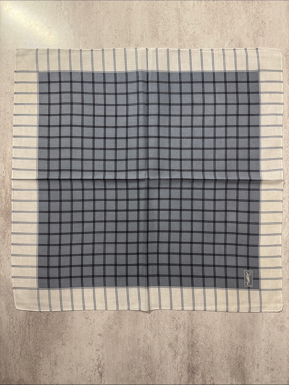 Yves Saint Laurent Blue and Cream Checked Pocket Square cotton